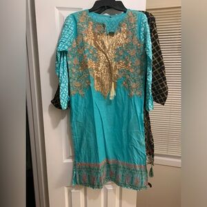 Pakistani Indian Bollywood Turquoise Embellished Sequin cotton Kurta